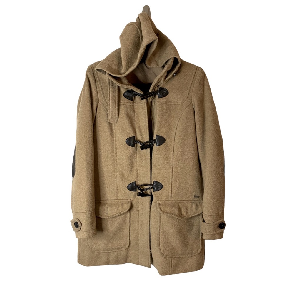 Women’s Tan Button Down Full Zip Hooded Tan Winter Jacket Small